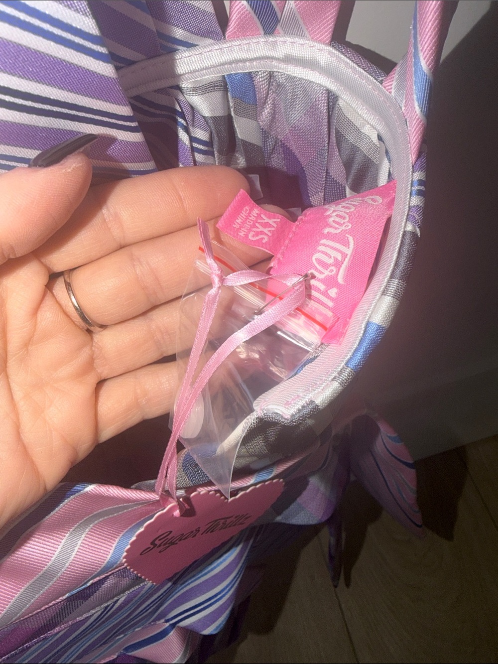 NWT Striped Pink & Blue Tie-Detail Corset Top - Picture 5 of 5